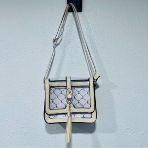 Baby Phat Y2K Monogram Clear Canvas Faux Leather Trim Crossbody Bag Purse Tassel